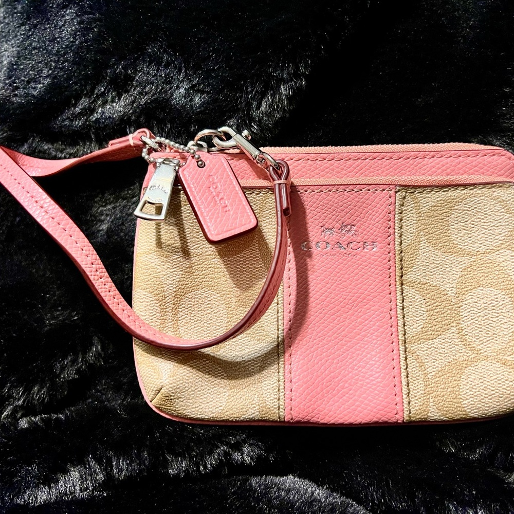 Coach Pink and Tan Signature Wristlet - Picture 6 of 6